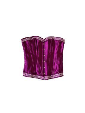 Magenta Purple Satin Corset Bustier Strapless Top with Matching Thong NWT XL